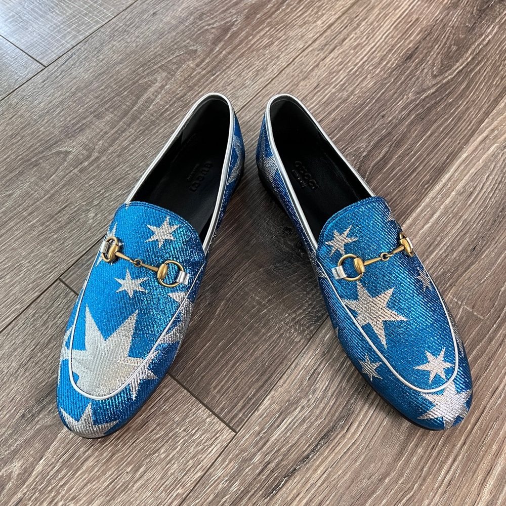 NIB GUCCI Starry Night Blue and Silver Horsebit Loafer